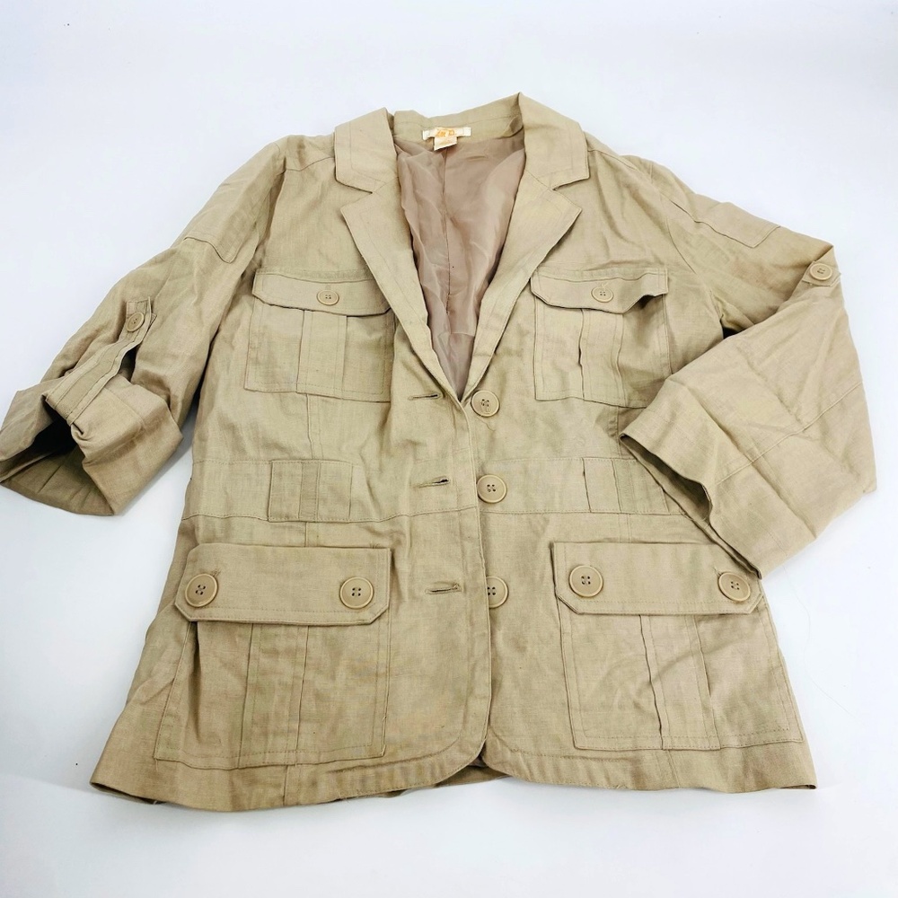 Zoe D. Tan Linen Safari Jacket – Size 6 – Boho Chic